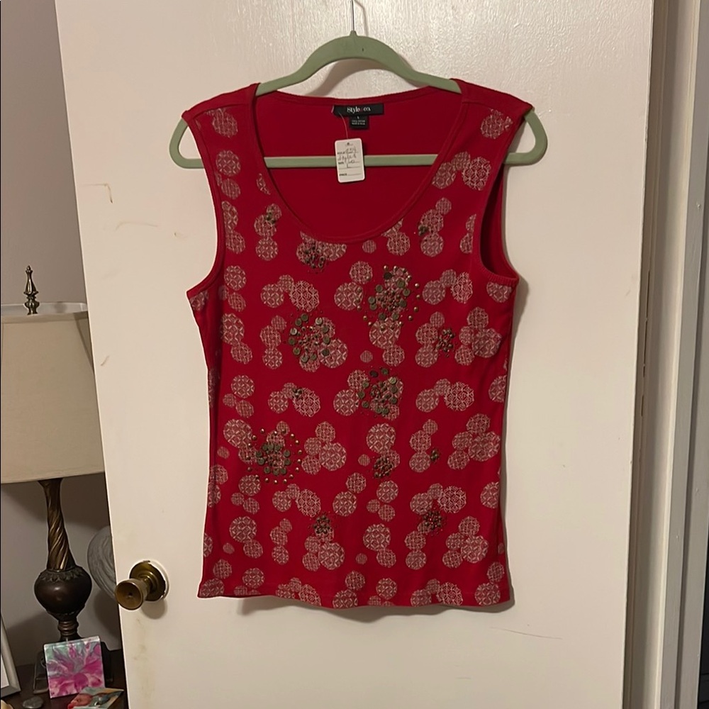 Style & Co. Red and Gold Fitted Tank Top